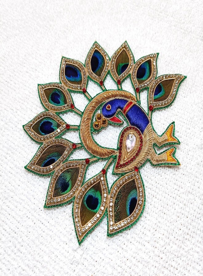 Lovetholy رقع تطريز زردوزي بتصميم ريش الطاووس مقاس 12.5 × 14 سم، قابلة للخياطة، لتزيين الملابس والبلوزات والفساتين والسترات والساري (قطعتان) - Image 4